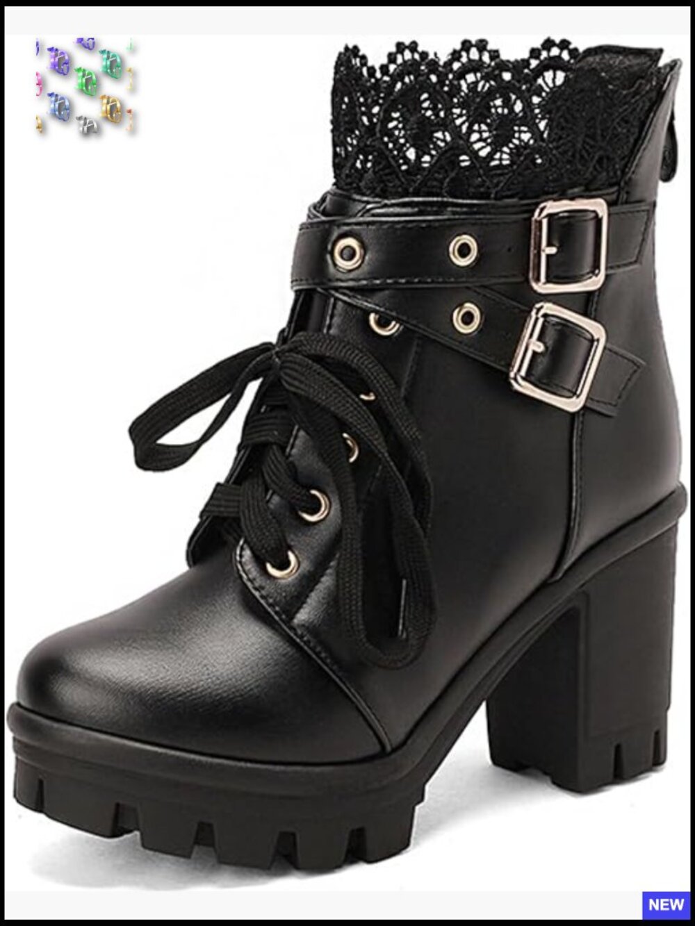 Goth Platform Ankle Booties Chunky Heel Lace Up Punk Boots with Zipper